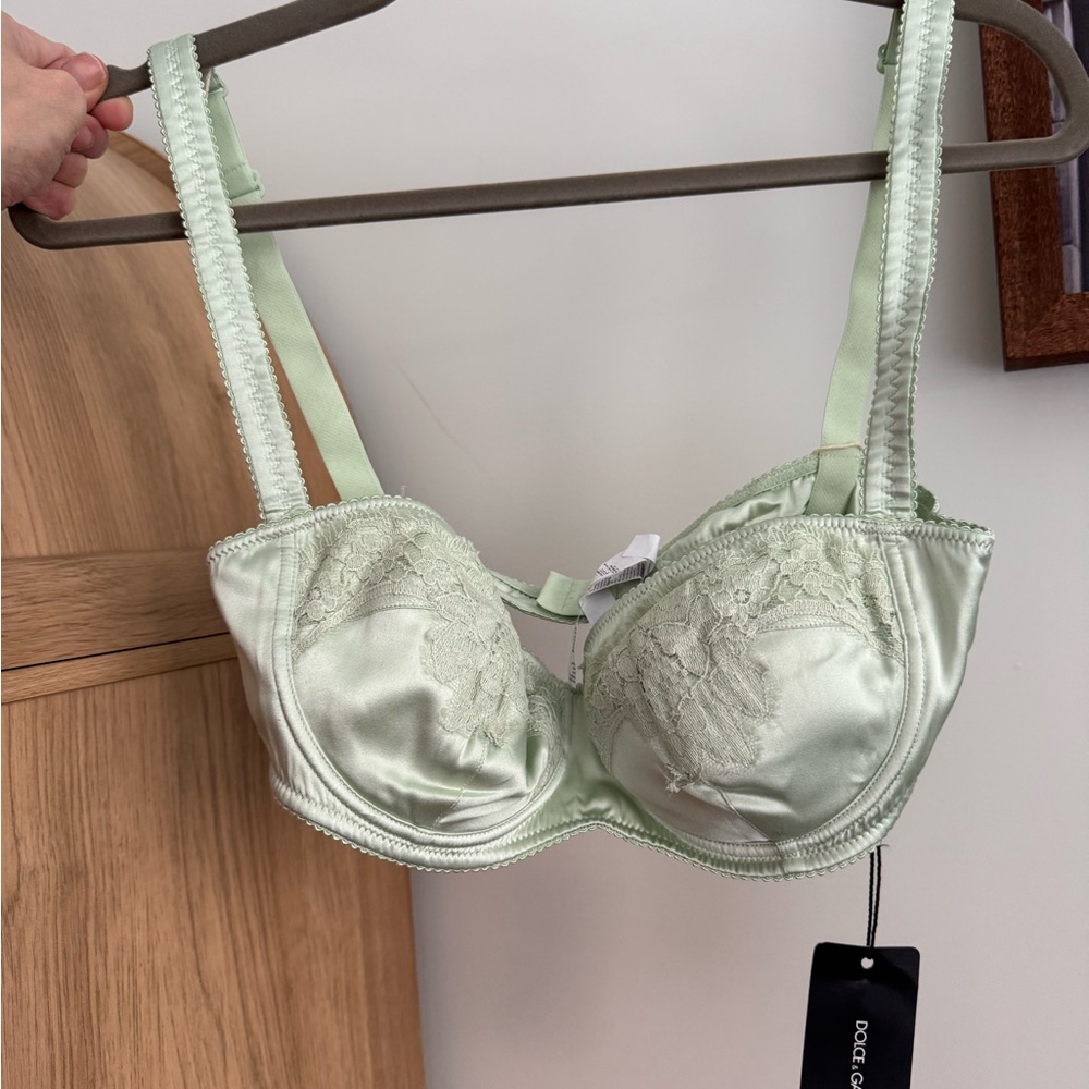 Dolce & Gabbana Pale Green Satin Lace Underwire Bra